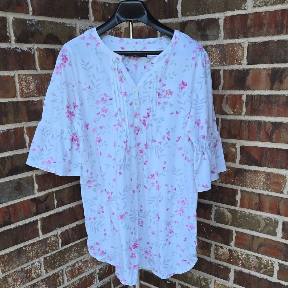 Ralph Lauren White and Pink Floral Sleep Shirt
